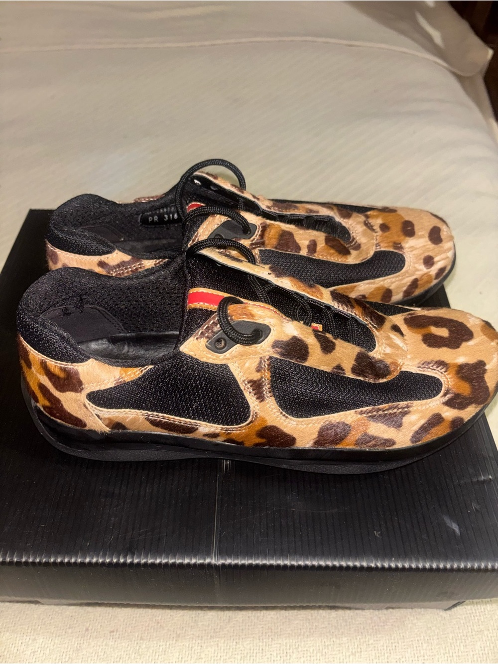 RARE Vintage 2008 Prada Leopard American Cup Pony Hair Sneakers - Picture 2 of 7